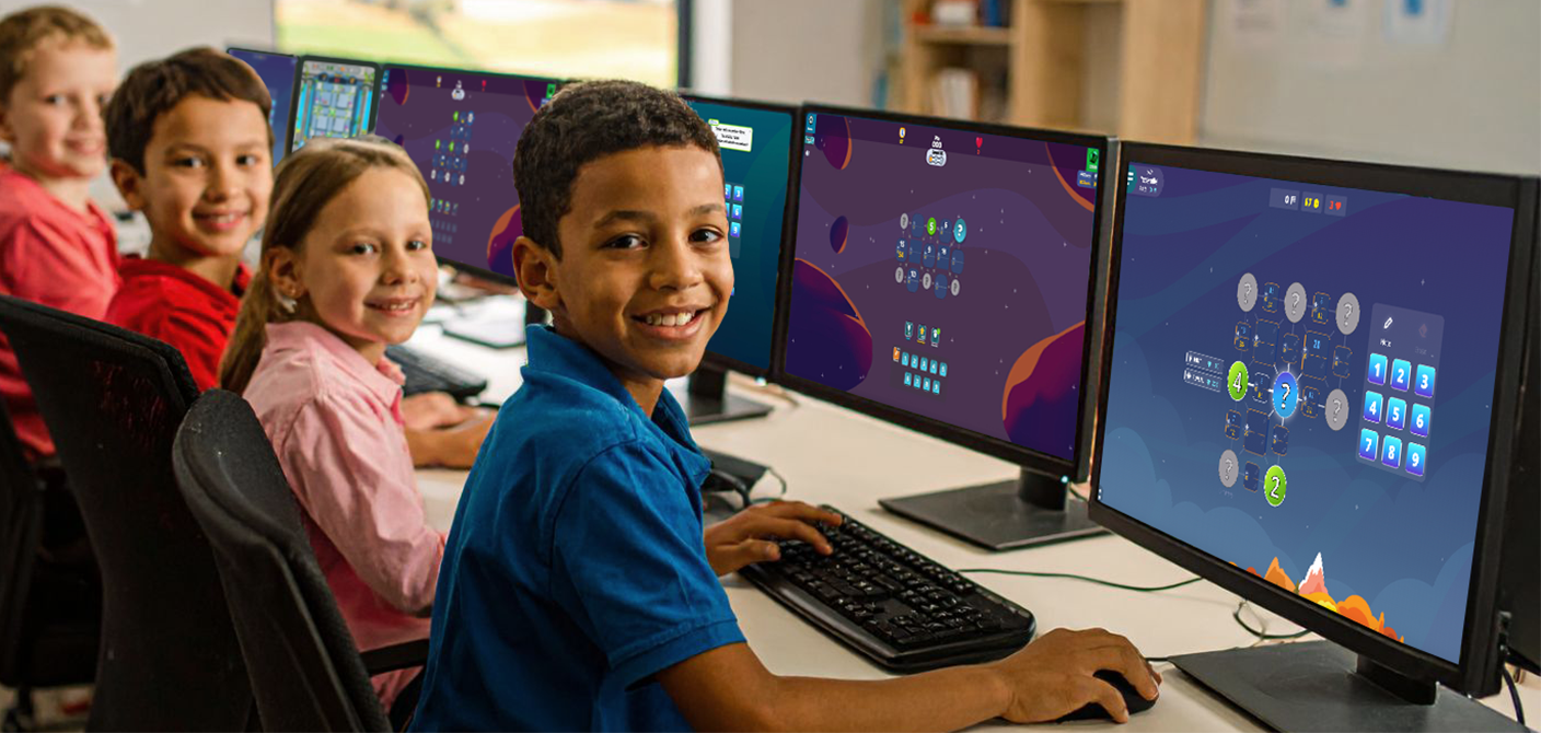 Children collaborating in a computer lab